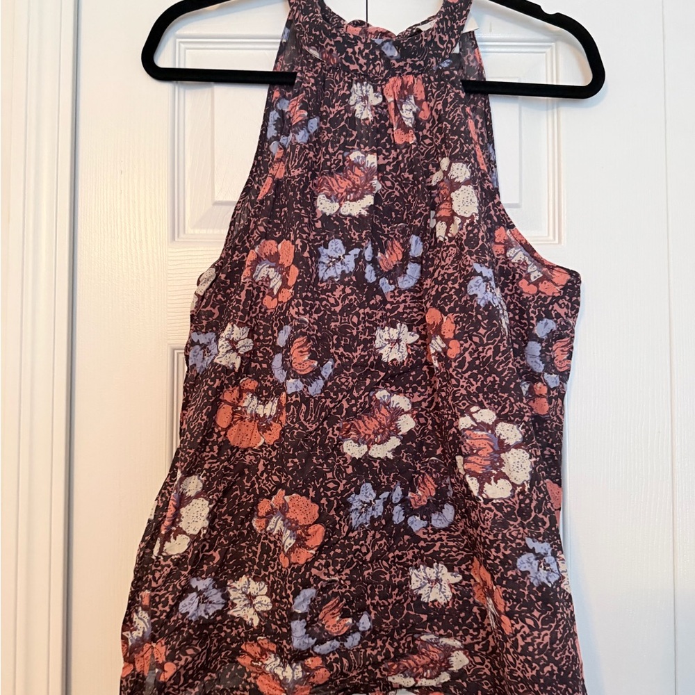 Cleobella Plum Floral Halter Camisole with Coral and Light Blue Accents